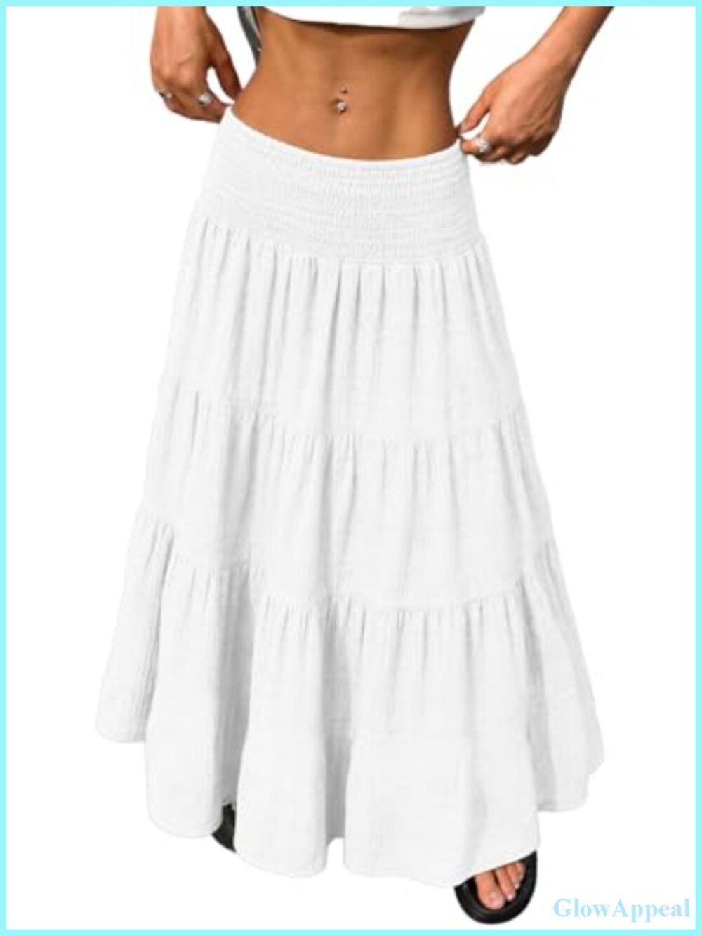 Women's Boho Maxi Skirt Stretchy Elastic Waist Lightweight Tiered Flowy A-Line